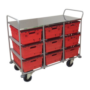 Flat Top Six Tote Stainless Steel Box Trolley
