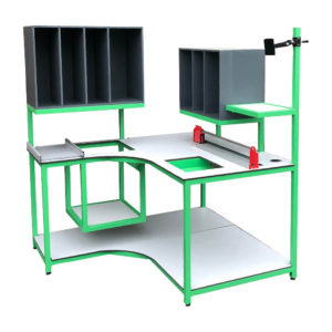 Curve Packing Bench With Cubby Shelves and Built In Packaging Cutter