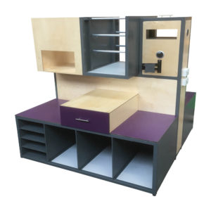 Plum And Wood Finish Packing Bench With Built In Drawer