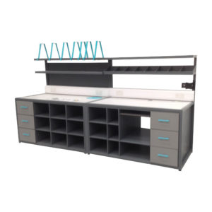 Modern Grey Packing Station With Pigeonholes and Drawers
