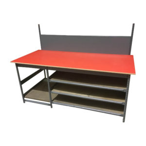 Red Worktop Packing Bench With Storage Shelves