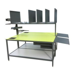 Green Packing Bench With Dividers And Side Shelves