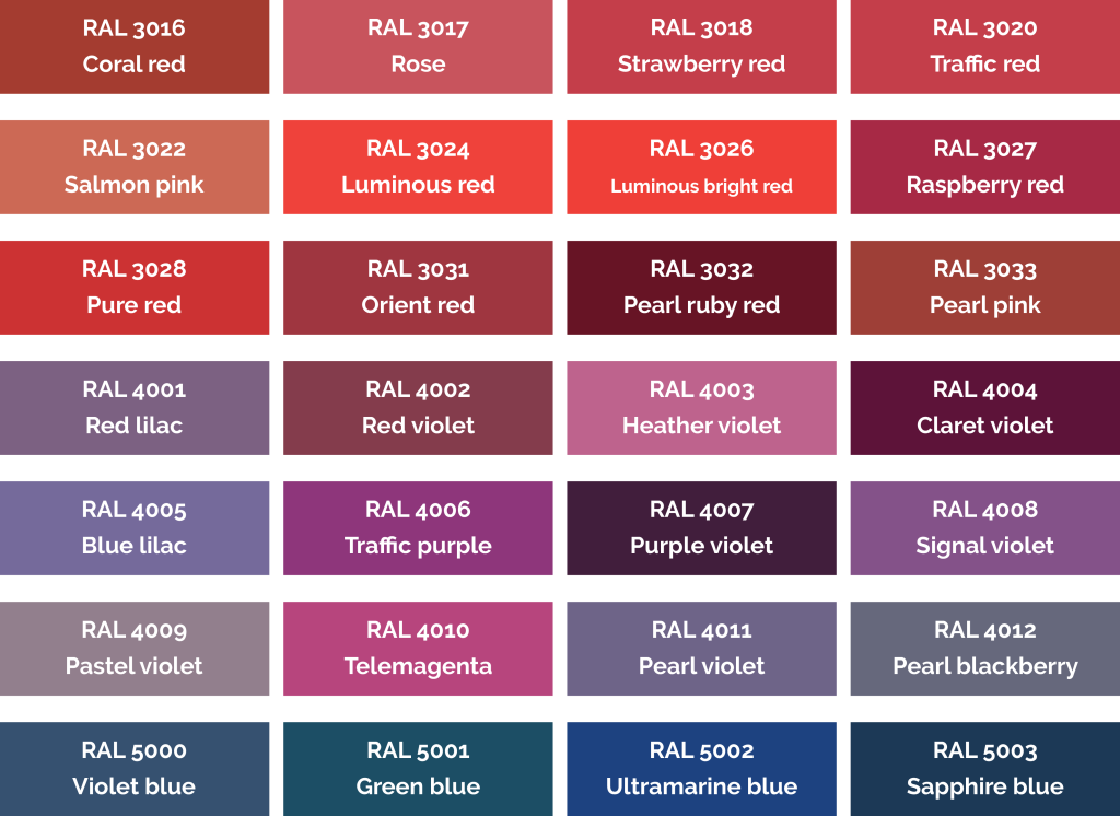 RAL Colours Sheets Red and Purple