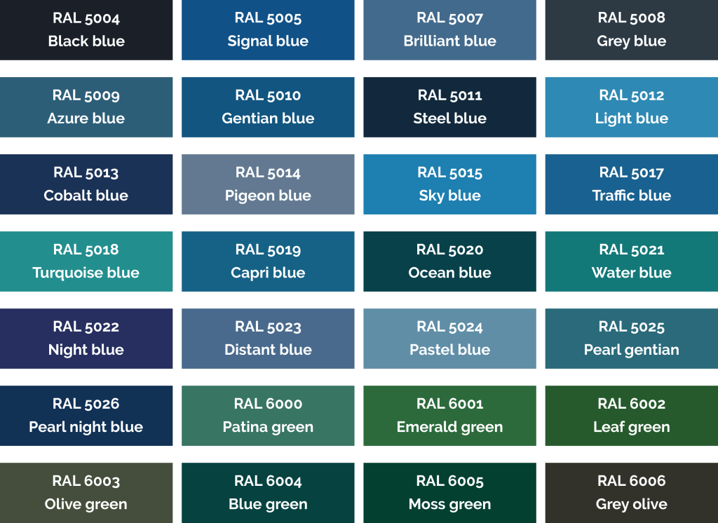 RAL Colours Sheets Blue and Green