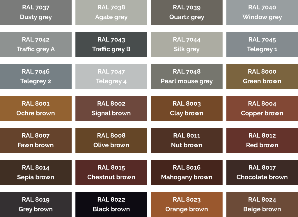 RAL Colours Sheets Brown and Grey