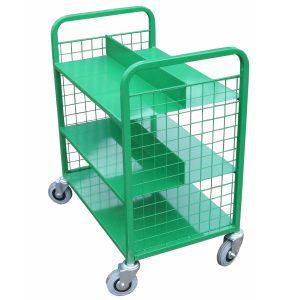 3 Flat Shelf Mesh Trolley With Solid Divider (STP)